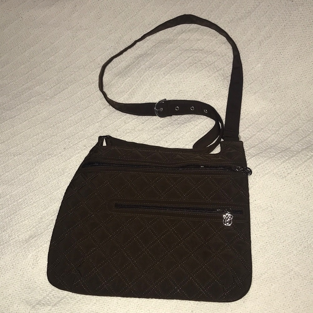 Vera Bradley quilted dark brown microfiber crossbody purse.